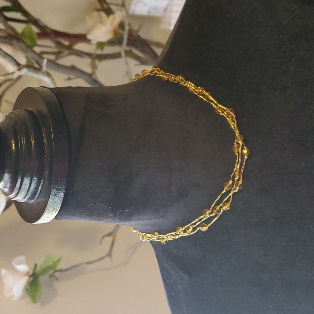 Gold Thread and Gold Glass Bead Multi Layer Necklace with 925 Extender & Clasp